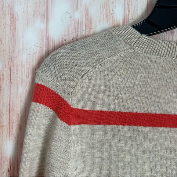 Gap Oatmeal Beige Wool Blend Orange Stripe Gray Colorblock V Neck Cardigan Sz M - Picture 9 of 11